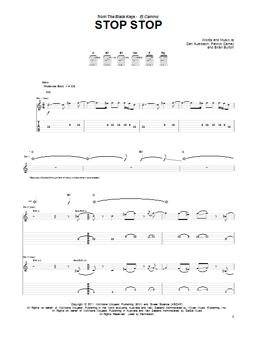 The Black Keys Stop Stop sheet music notes and chords arranged for Guitar Tab