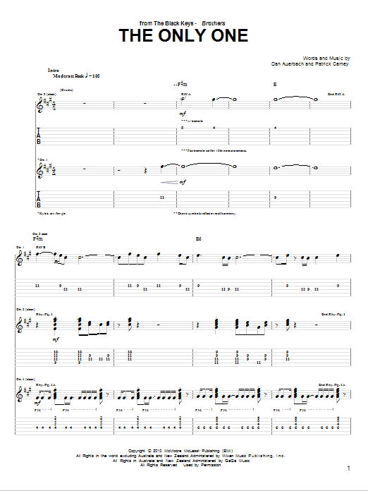 The Black Keys The Only One sheet music notes and chords arranged for Guitar Tab