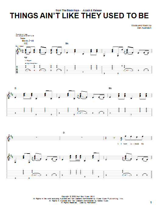 The Black Keys Things Ain't Like They Used To Be sheet music notes and chords arranged for Guitar Tab