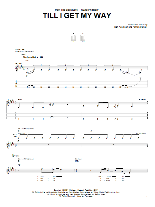 The Black Keys Till I Get My Way sheet music notes and chords arranged for Guitar Tab