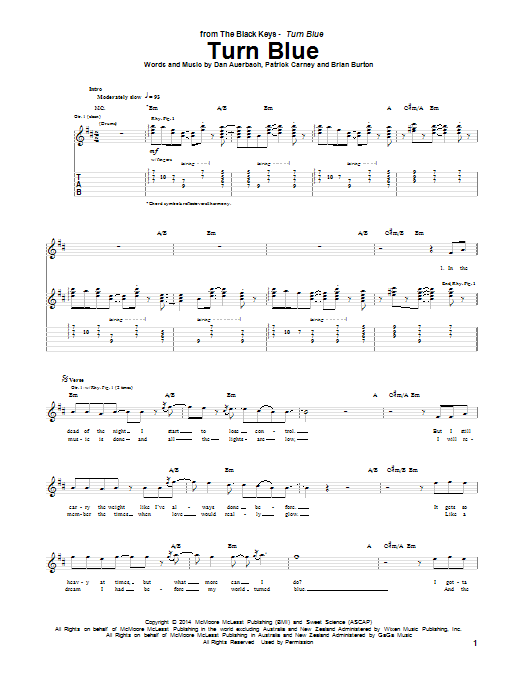 The Black Keys Turn Blue sheet music notes and chords arranged for Guitar Tab
