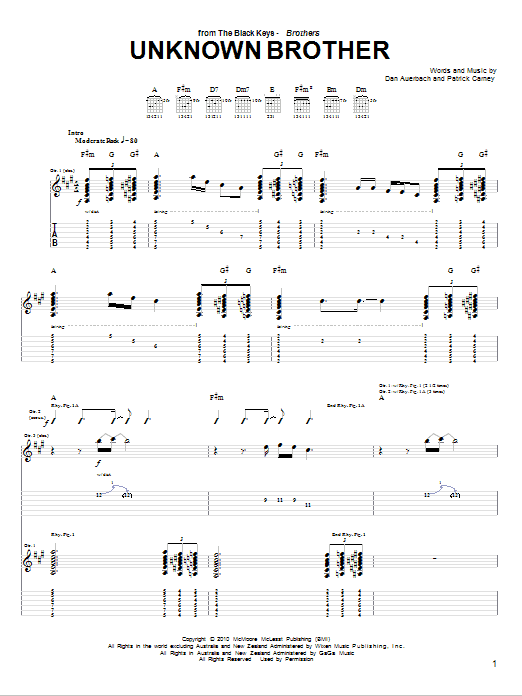 The Black Keys Unknown Brother sheet music notes and chords arranged for Guitar Tab