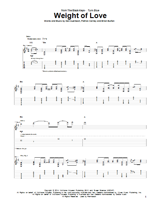 The Black Keys Weight Of Love sheet music notes and chords arranged for Guitar Tab