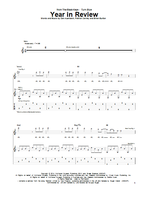 The Black Keys Year In Review sheet music notes and chords arranged for Guitar Tab