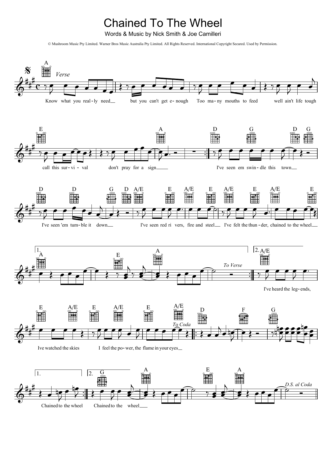 The Black Sorrows Chained To The Wheel sheet music notes and chords arranged for Lead Sheet / Fake Book