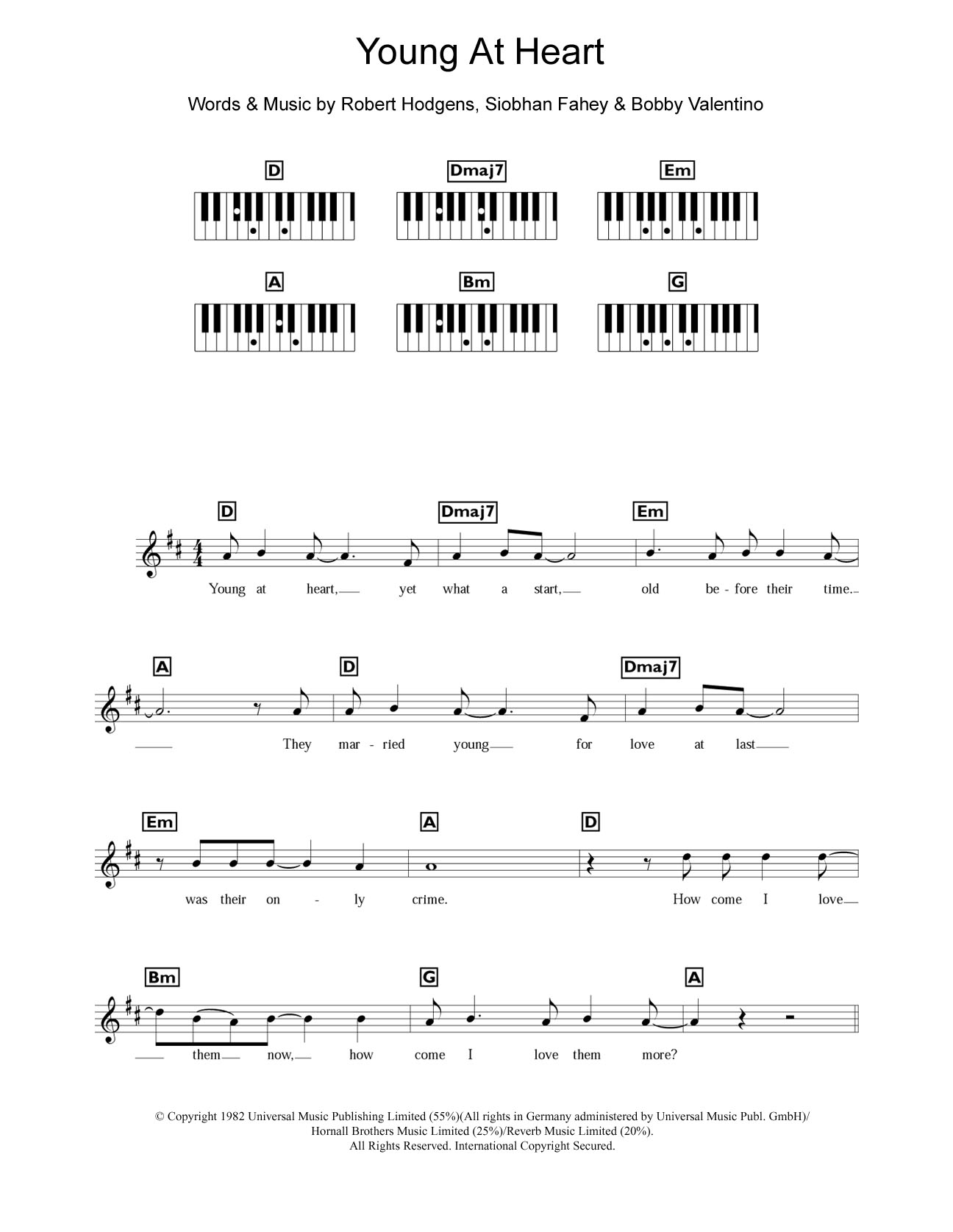 The Bluebells Young At Heart sheet music notes and chords arranged for Piano Chords/Lyrics