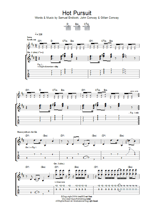 The Bravery Hot Pursuit sheet music notes and chords arranged for Guitar Tab