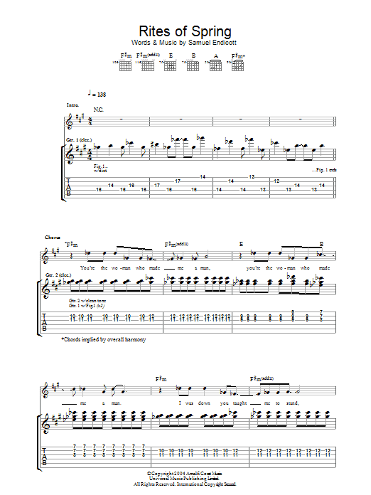 The Bravery Rites Of Spring sheet music notes and chords arranged for Guitar Tab