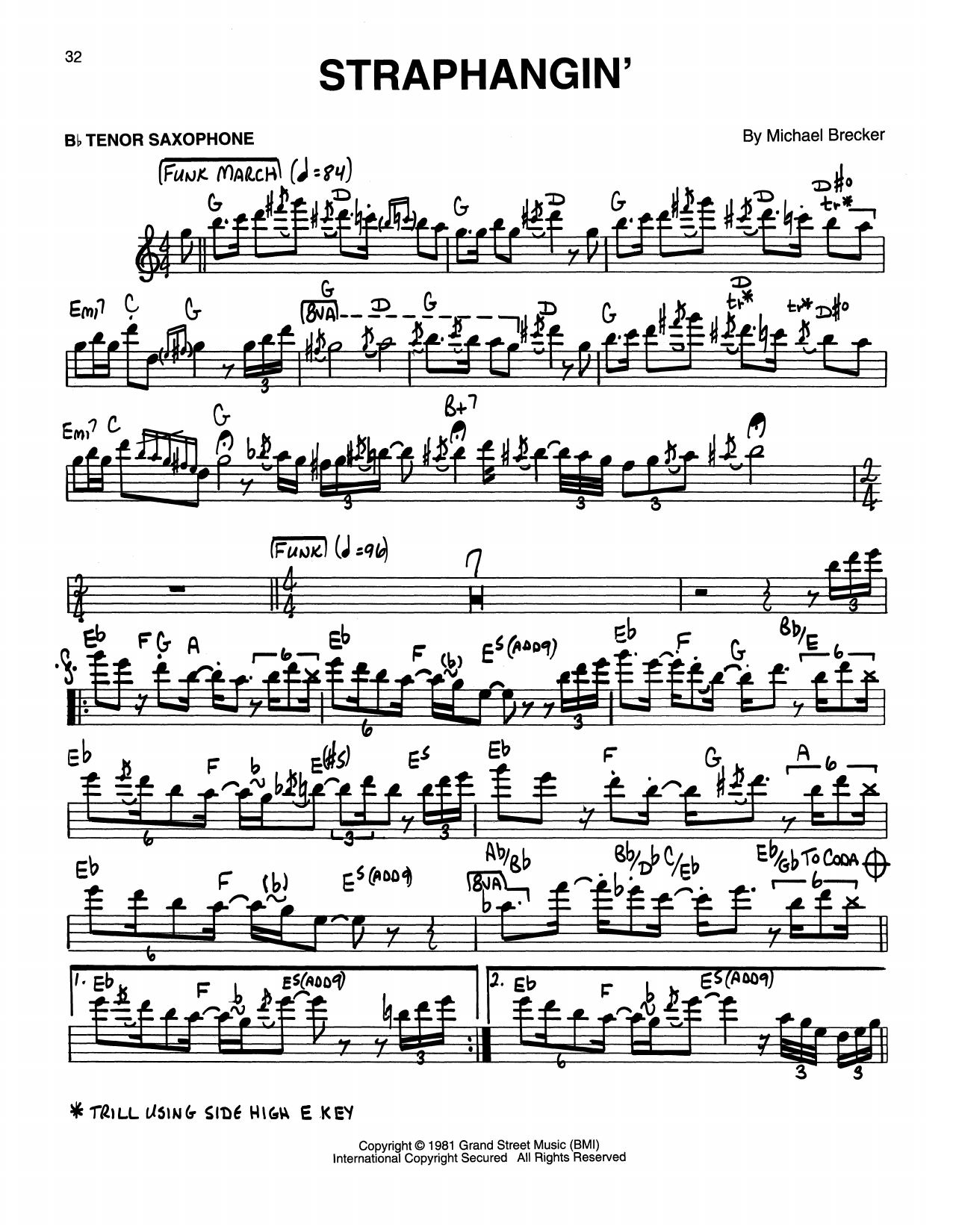 The Brecker Brothers Straphangin' sheet music notes and chords arranged for Tenor Sax Transcription