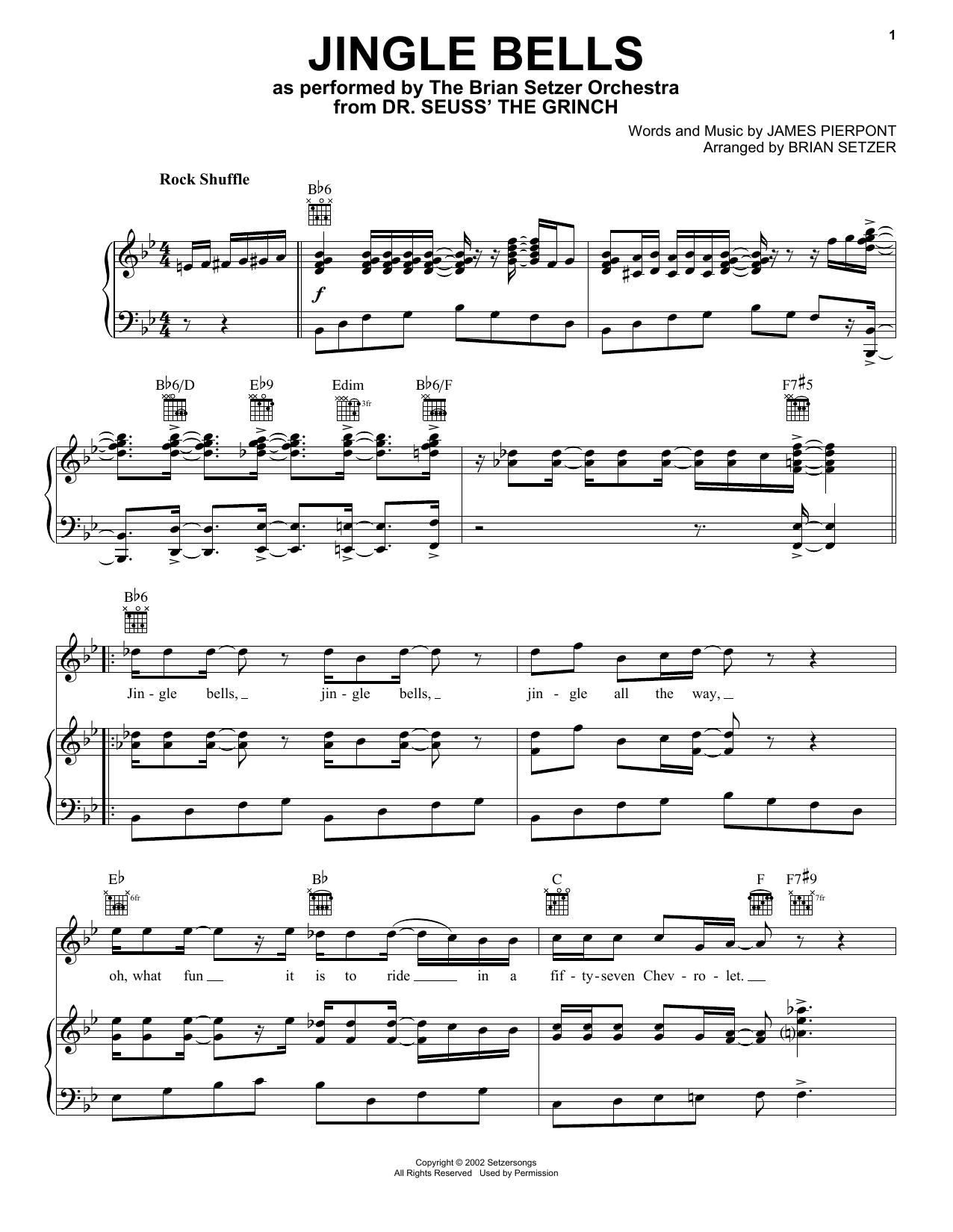 The Brian Setzer Orchestra Jingle Bells sheet music notes and chords arranged for Piano, Vocal & Guitar Chords (Right-Hand Melody)