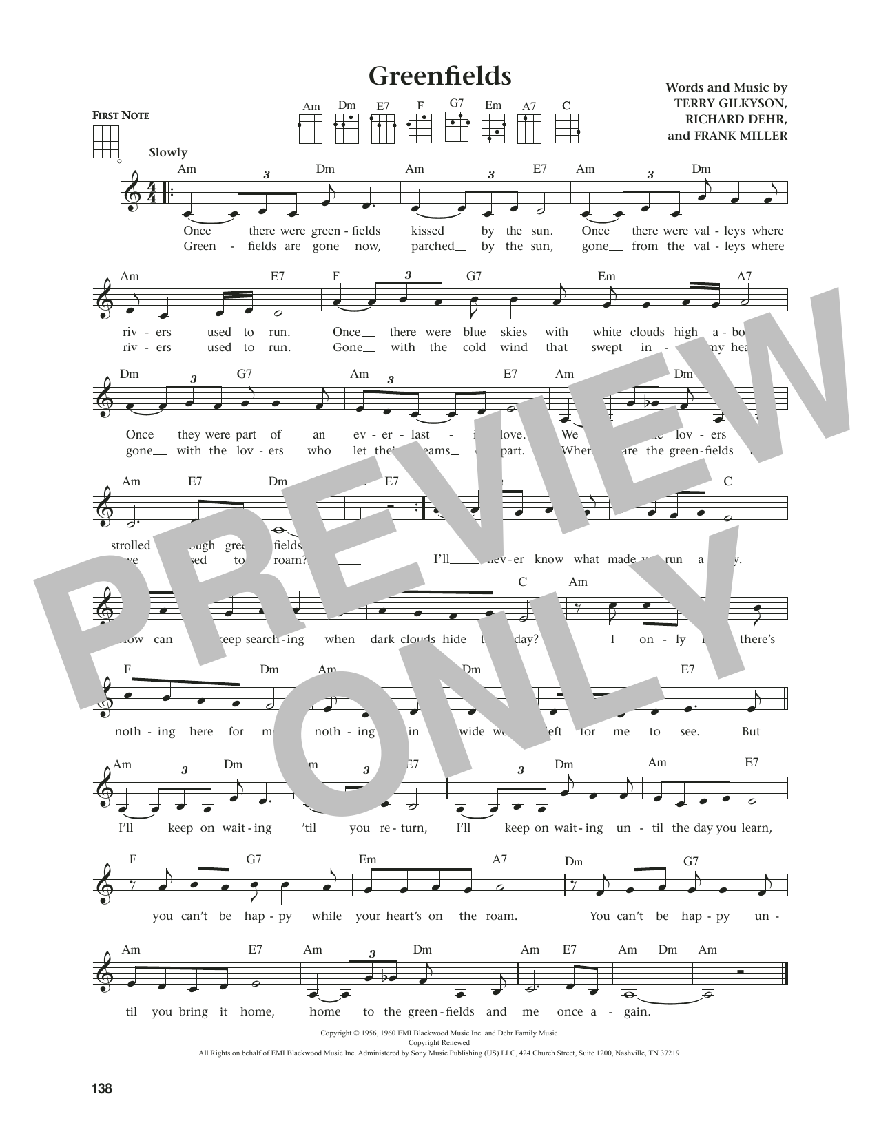 The Brothers Four Greenfields (from The Daily Ukulele) (arr. Jim Beloff) sheet music notes and chords arranged for Ukulele