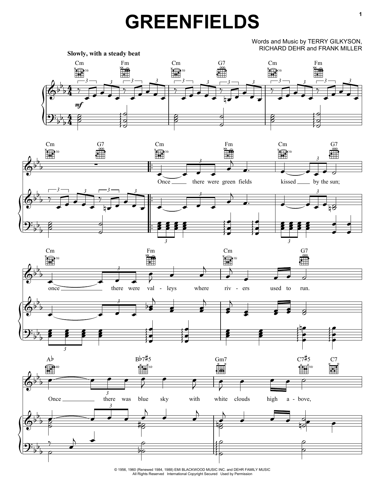 The Brothers Four Greenfields sheet music notes and chords arranged for Guitar Chords/Lyrics