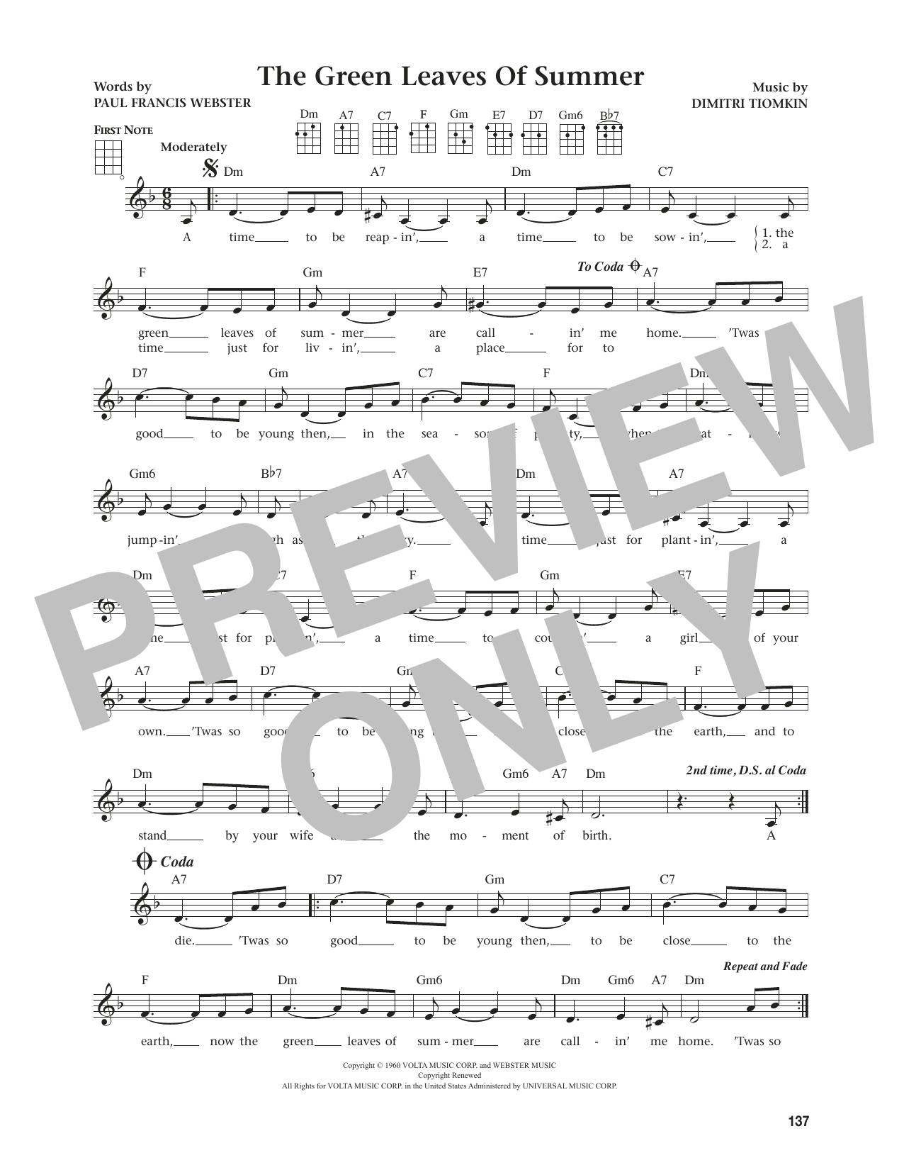 The Brothers Four The Green Leaves Of Summer (from The Daily Ukulele) (arr. Jim Beloff) sheet music notes and chords arranged for Ukulele