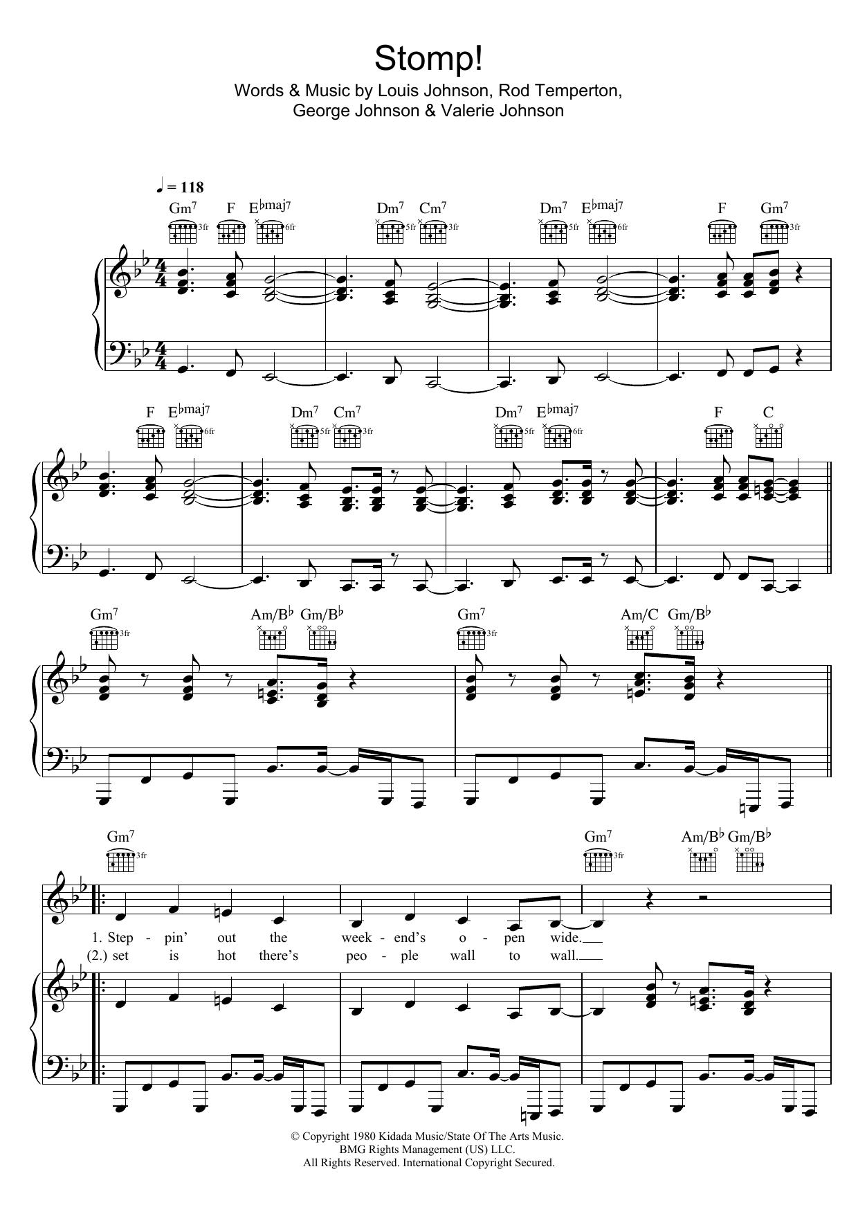 The Brothers Johnson Stomp! sheet music notes and chords arranged for Piano, Vocal & Guitar Chords