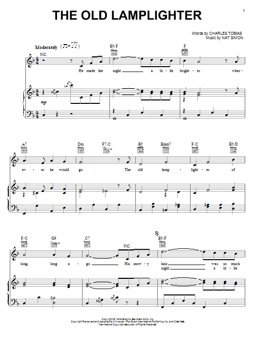 The Browns The Old Lamplighter sheet music notes and chords arranged for Piano, Vocal & Guitar Chords (Right-Hand Melody)