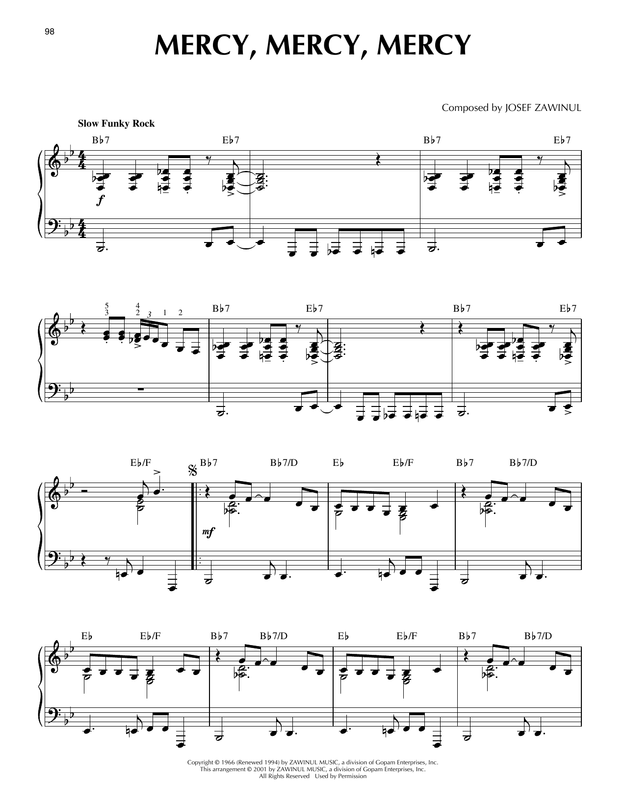 The Buckinghams Mercy, Mercy, Mercy (arr. Brent Edstrom) [Jazz version] sheet music notes and chords arranged for Piano Solo