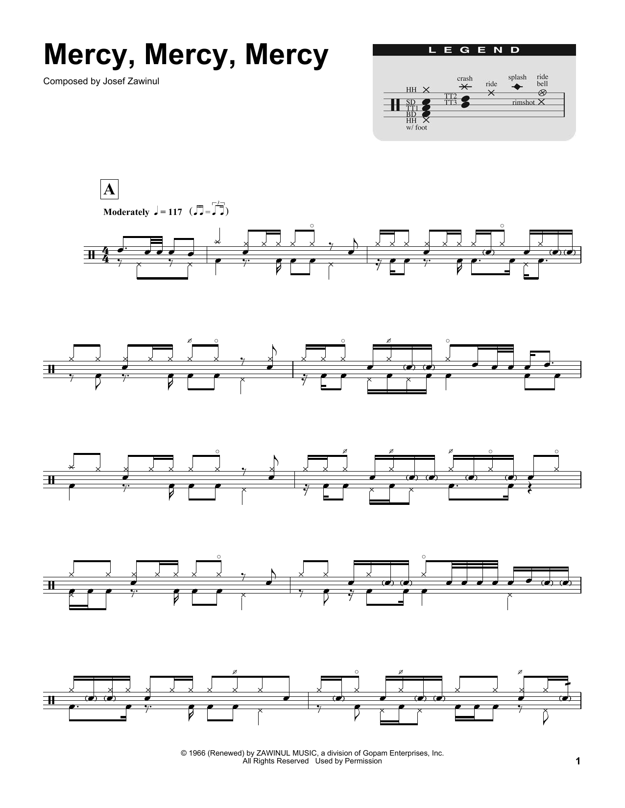 The Buckinghams Mercy, Mercy, Mercy sheet music notes and chords arranged for Drums Transcription