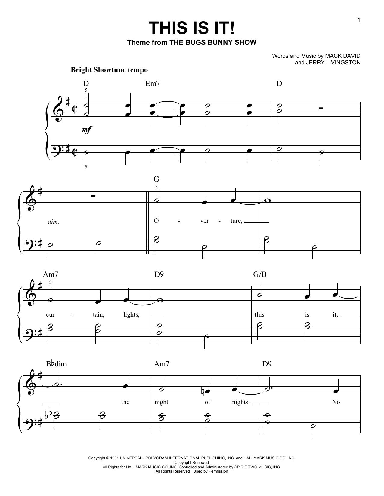 The Bugs Bunny Show This Is It sheet music notes and chords arranged for Easy Piano