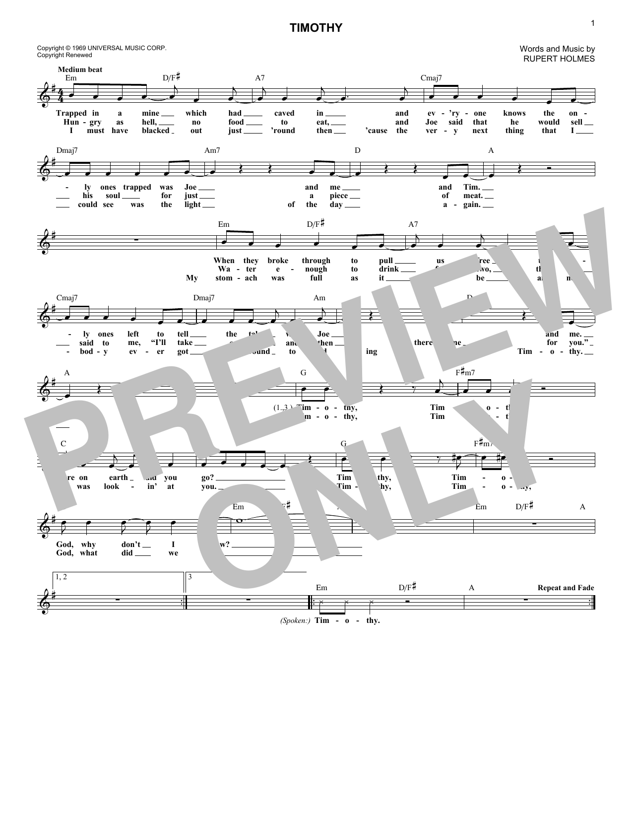 The Buoys Timothy sheet music notes and chords arranged for Lead Sheet / Fake Book