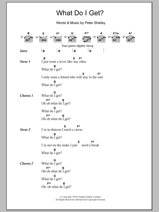 The Buzzcocks What Do I Get? sheet music notes and chords arranged for Guitar Chords/Lyrics