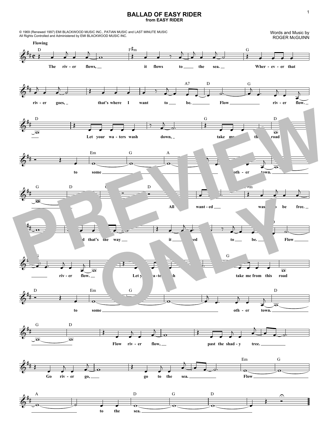The Byrds Ballad Of Easy Rider sheet music notes and chords arranged for Guitar Chords/Lyrics