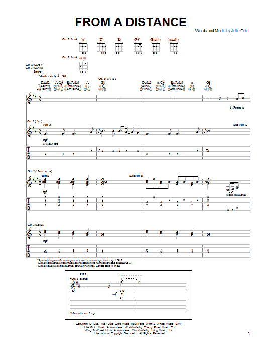 The Byrds From A Distance sheet music notes and chords arranged for Guitar Tab