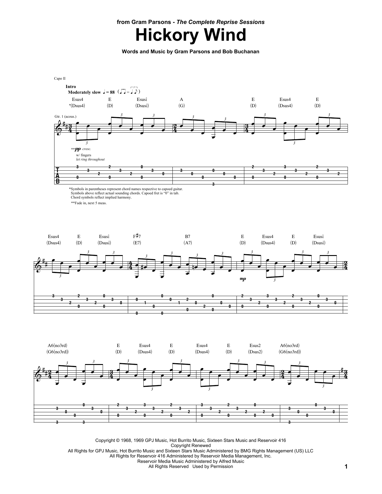 The Byrds Hickory Wind sheet music notes and chords arranged for Guitar Tab