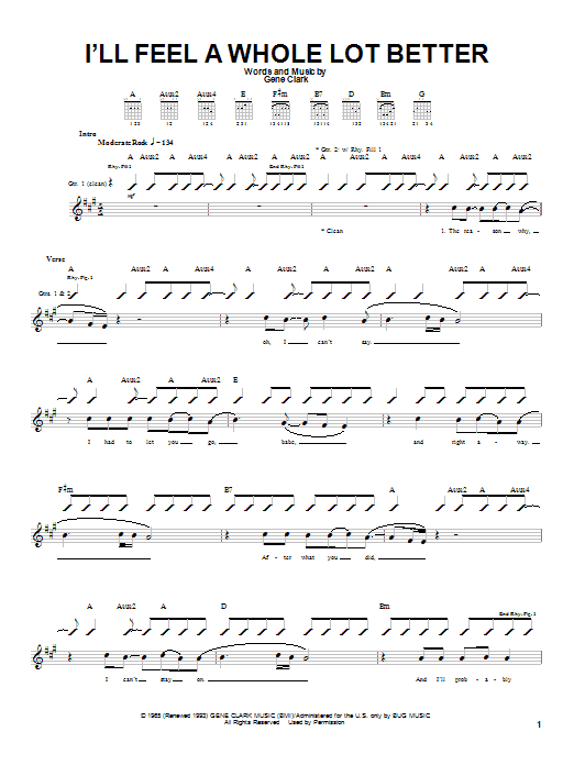 The Byrds I'll Feel A Whole Lot Better sheet music notes and chords arranged for Guitar Tab
