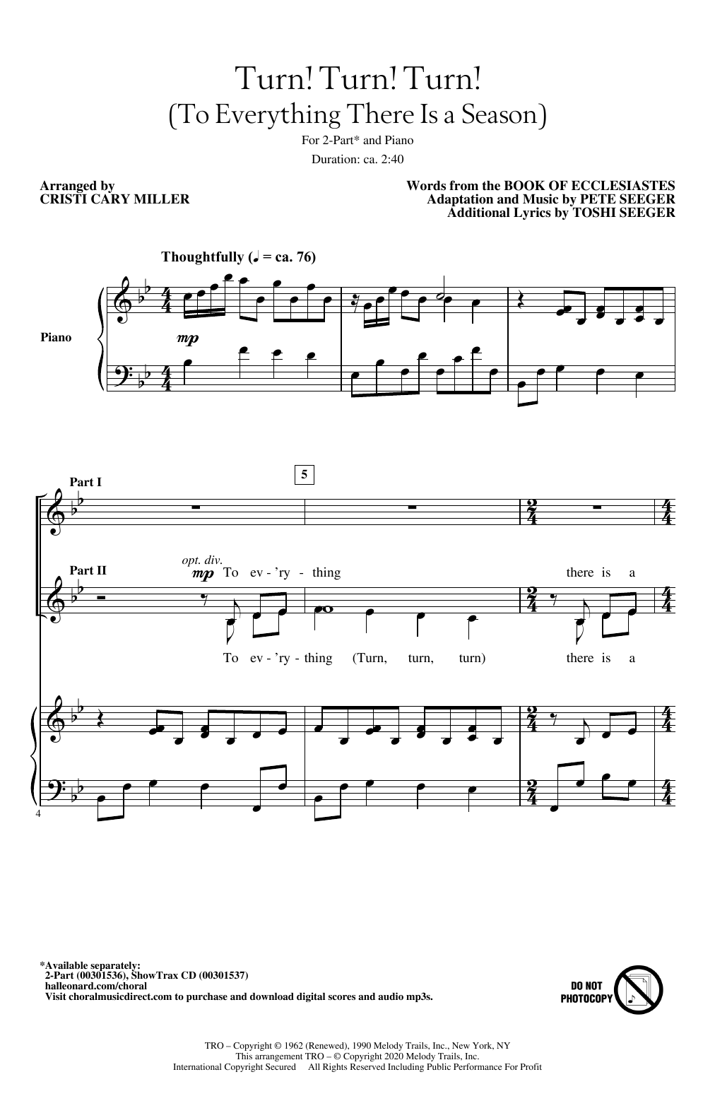 The Byrds Turn! Turn! Turn! (To Everything There Is A Season) (arr. Cristi Cary Miller) sheet music notes and chords arranged for 2-Part Choir