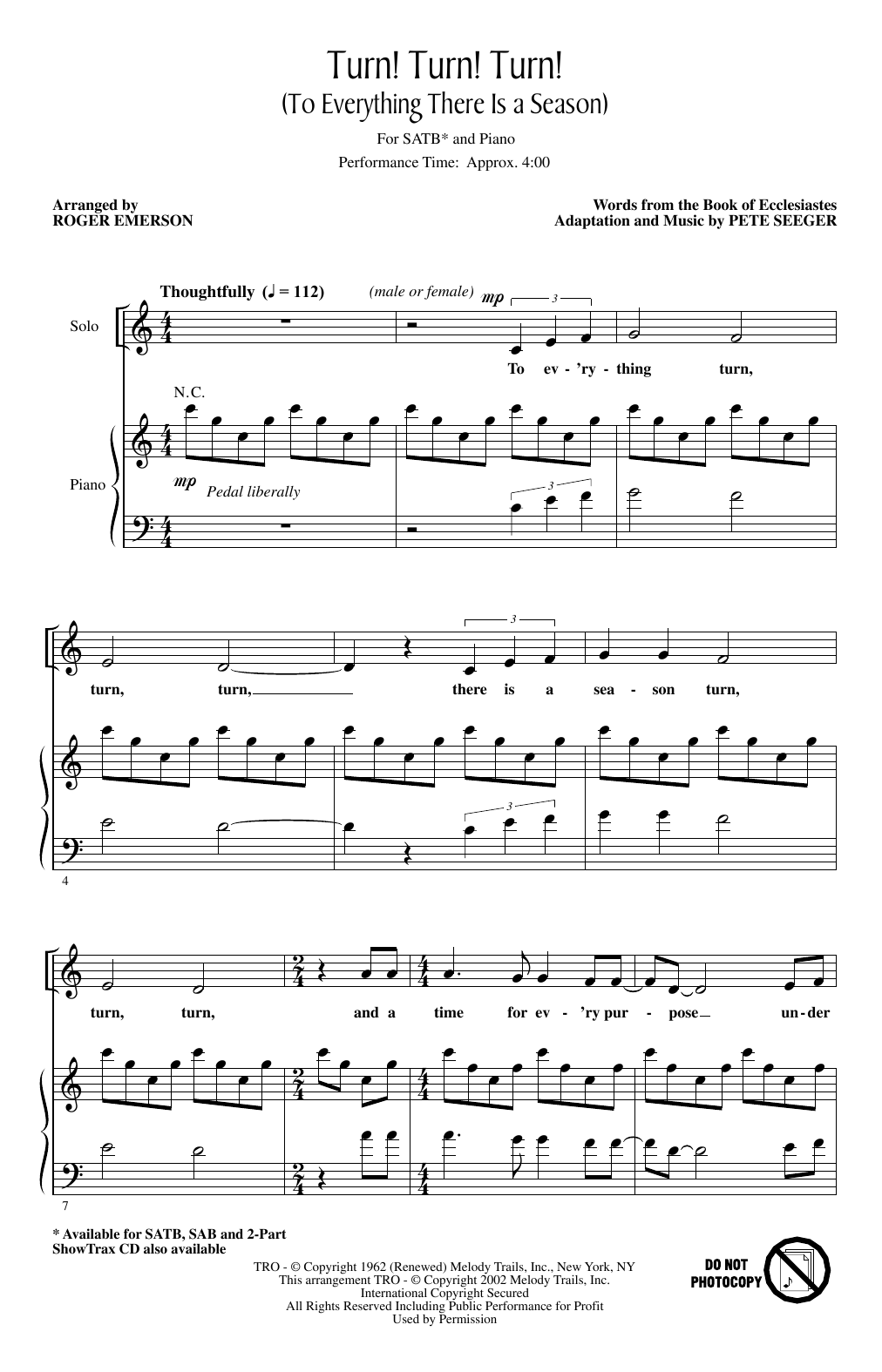 The Byrds Turn! Turn! Turn! (To Everything There Is A Season) (arr. Roger Emerson) sheet music notes and chords arranged for SATB Choir