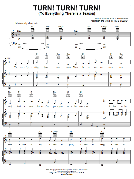 The Byrds Turn! Turn! Turn! (To Everything There Is A Season) sheet music notes and chords arranged for Ukulele Chords/Lyrics
