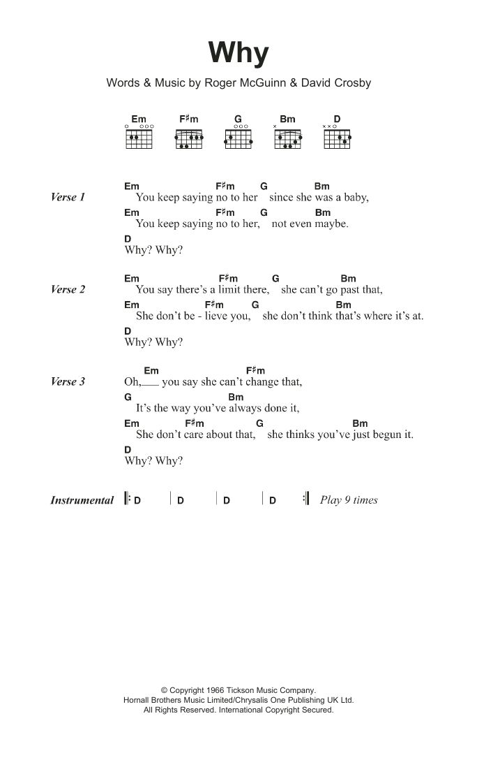 The Byrds Why sheet music notes and chords arranged for Guitar Chords/Lyrics