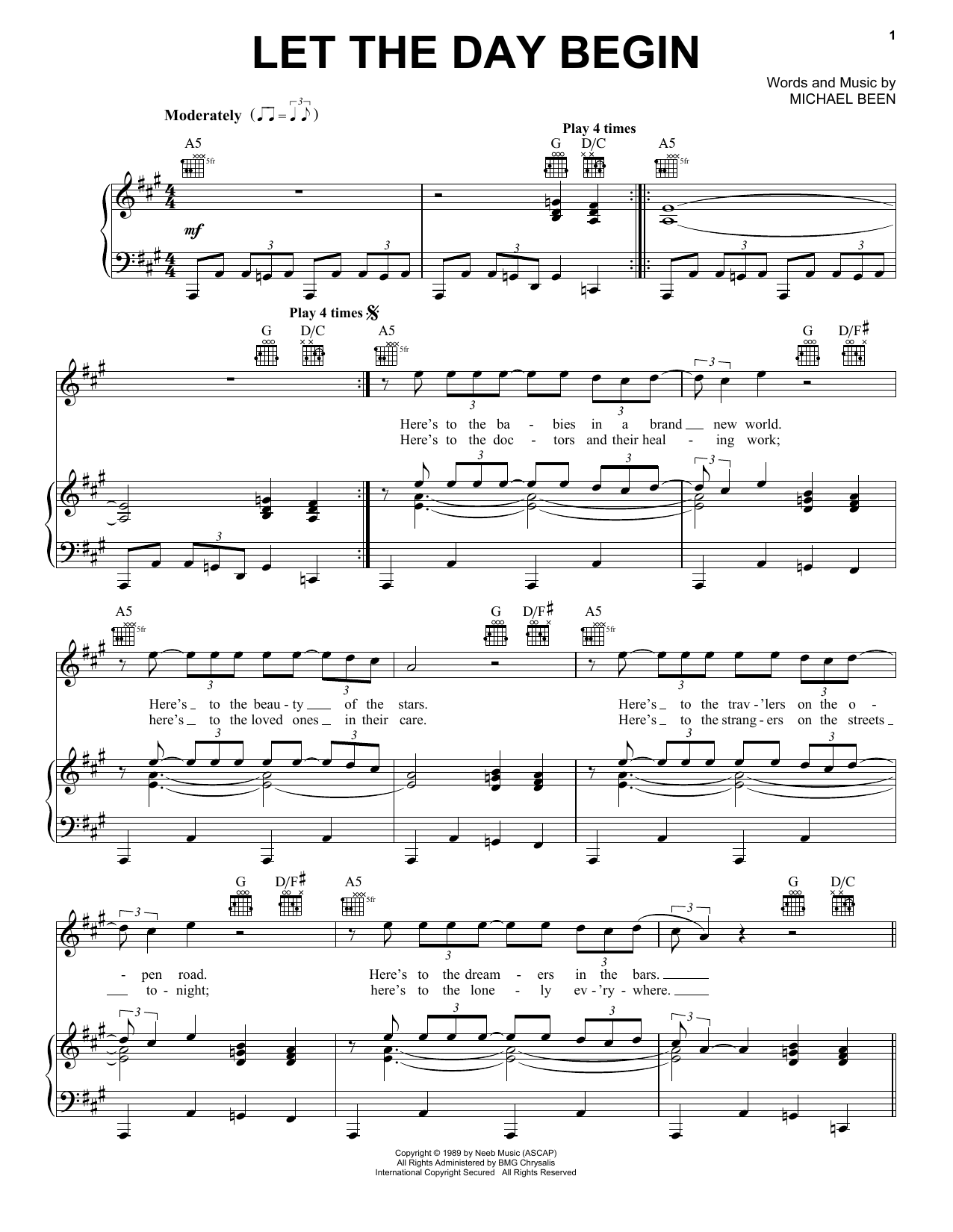 The Call Let The Day Begin sheet music notes and chords arranged for Easy Piano