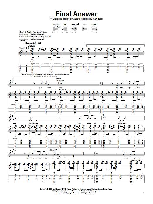 The Calling Final Answer sheet music notes and chords arranged for Guitar Tab