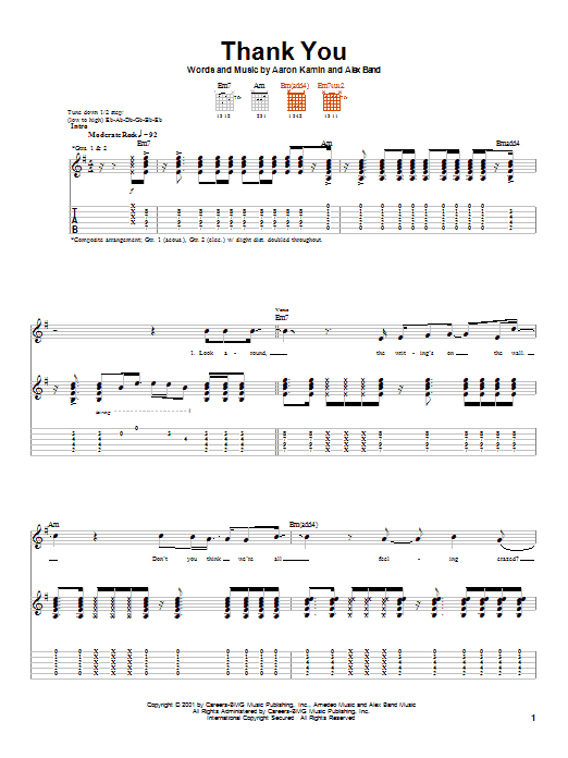 The Calling Thank You sheet music notes and chords arranged for Guitar Tab