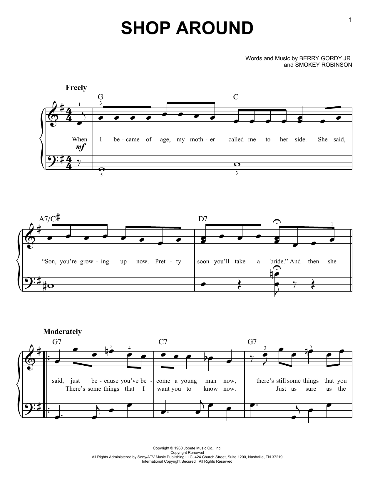 The Captain & Tennille Shop Around sheet music notes and chords arranged for Easy Piano
