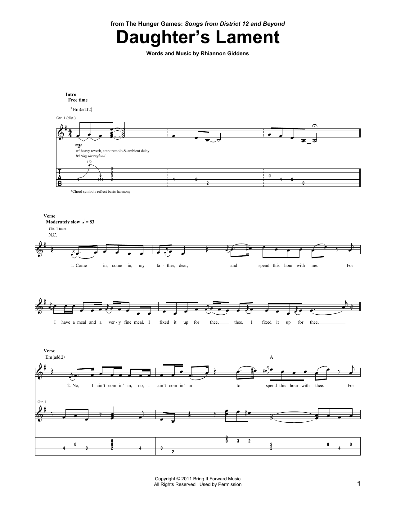 The Carolina Chocolate Drops Daughter's Lament sheet music notes and chords arranged for Piano, Vocal & Guitar Chords (Right-Hand Melody)