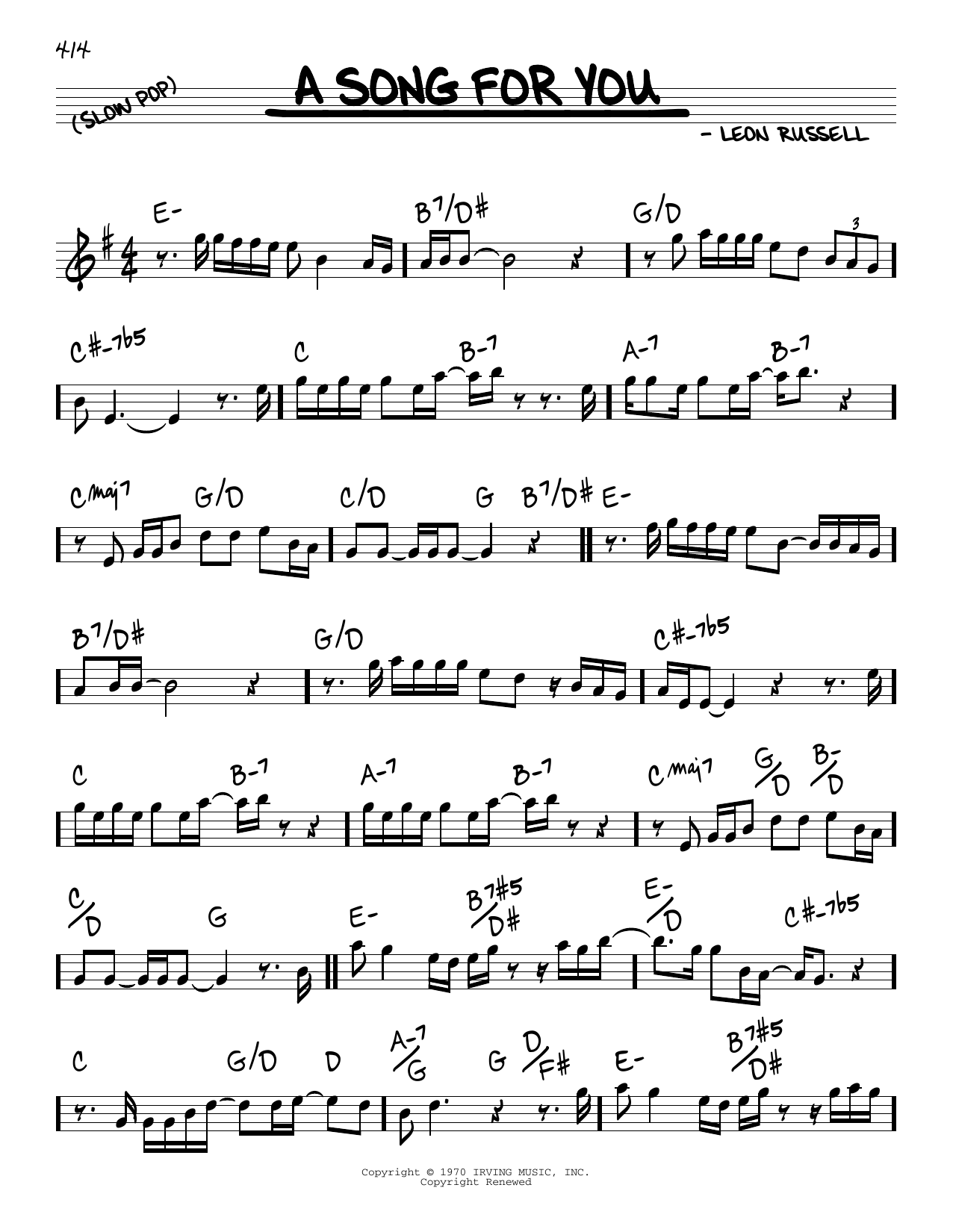 The Carpenters A Song For You sheet music notes and chords arranged for Real Book – Melody & Chords