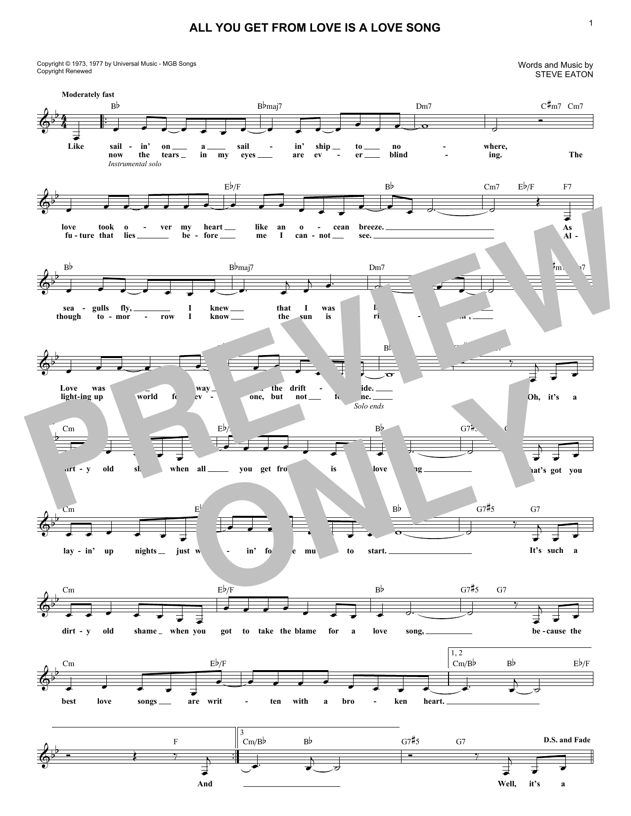 Carpenters All You Get From Love Is A Love Song sheet music notes and chords arranged for Lead Sheet / Fake Book