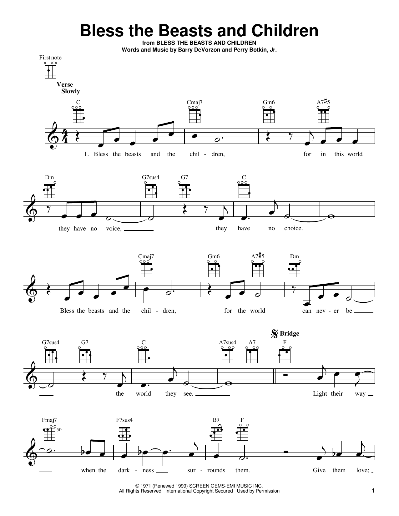 The Carpenters Bless The Beasts And Children sheet music notes and chords arranged for Easy Lead Sheet / Fake Book