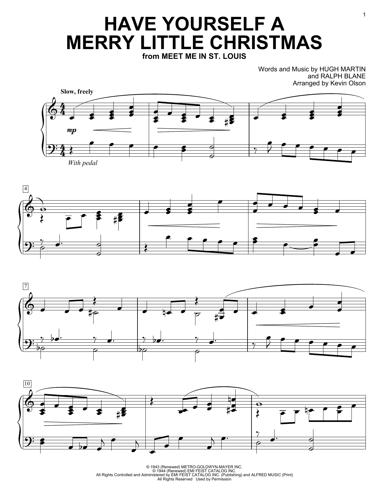 The Carpenters Have Yourself A Merry Little Christmas (arr. Kevin Olson) sheet music notes and chords arranged for Easy Piano Solo