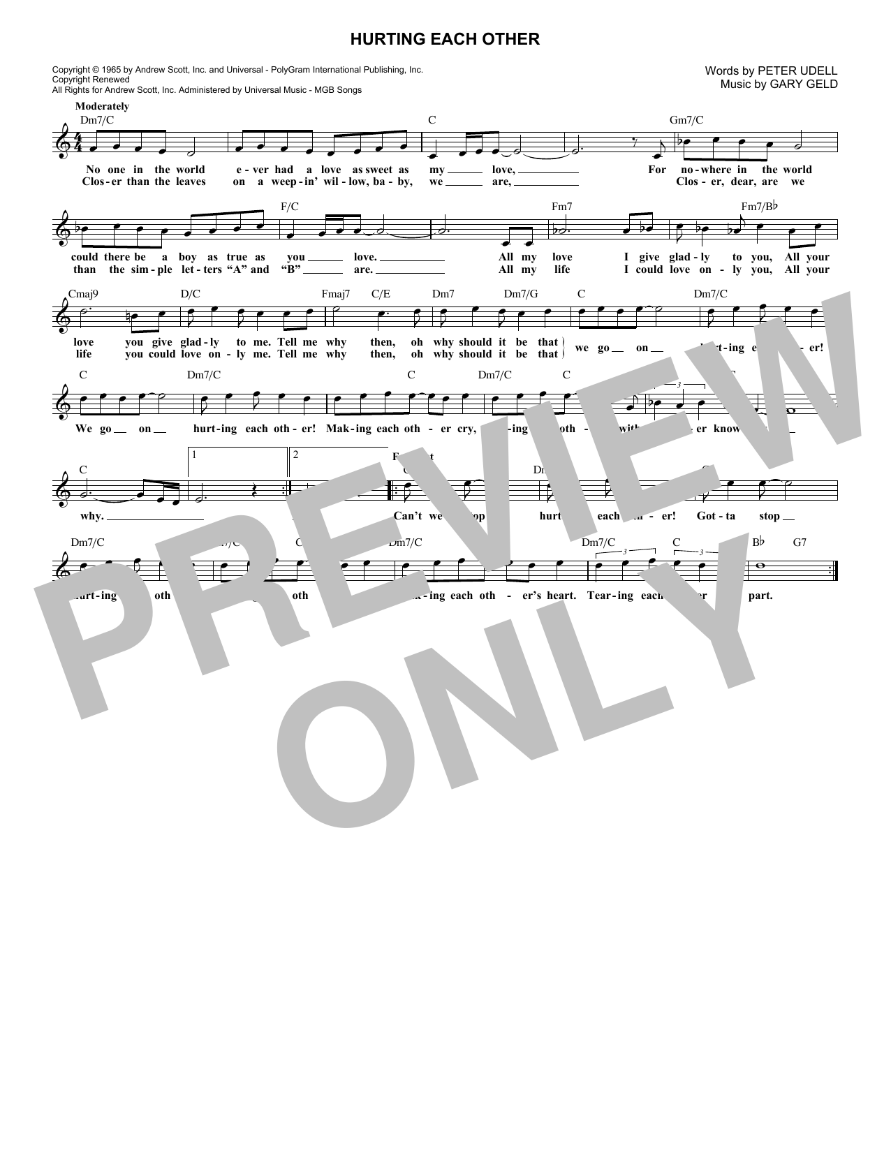 Carpenters Hurting Each Other sheet music notes and chords arranged for Lead Sheet / Fake Book