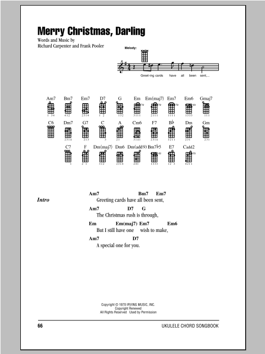 The Carpenters Merry Christmas, Darling sheet music notes and chords arranged for Easy Guitar Tab