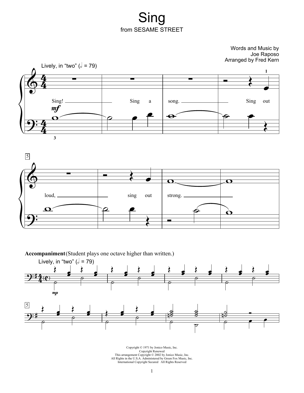 The Carpenters Sing (arr. Fred Kern) sheet music notes and chords arranged for Educational Piano