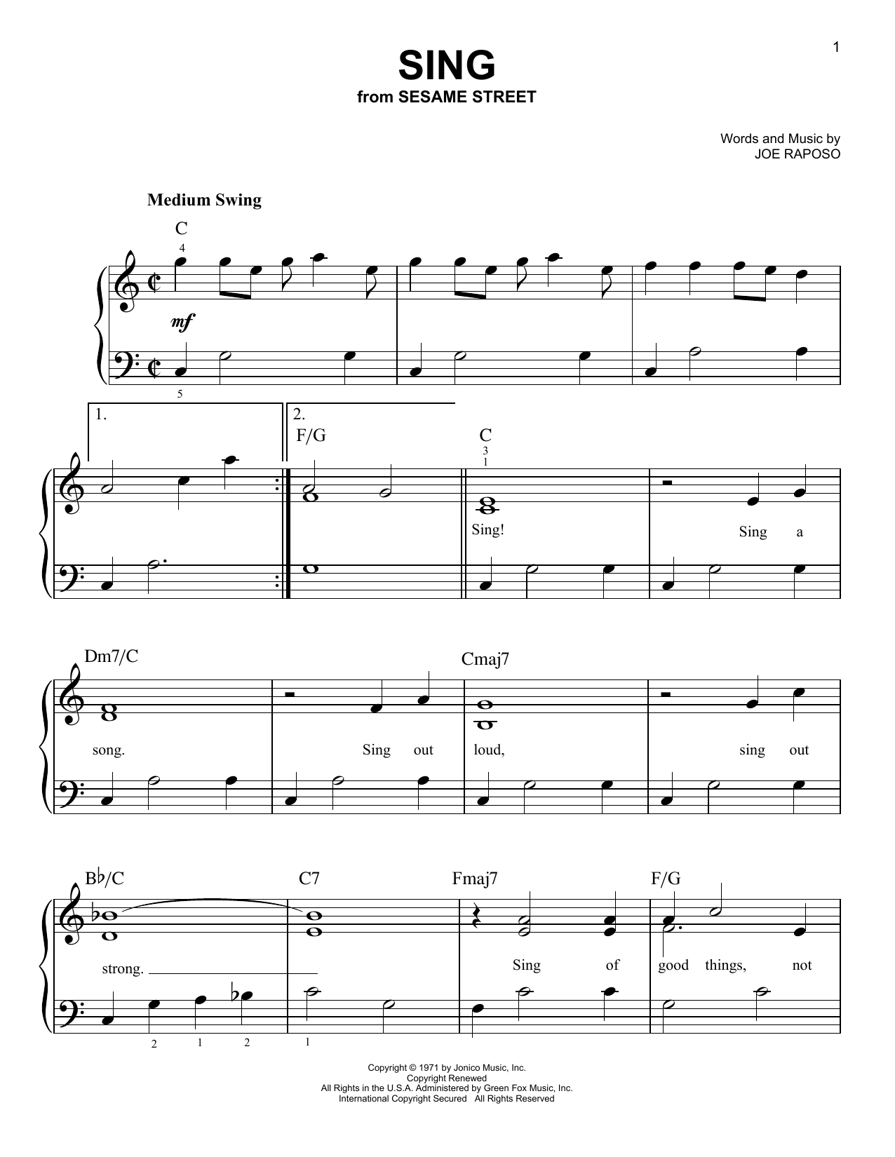 The Carpenters Sing sheet music notes and chords arranged for Easy Piano