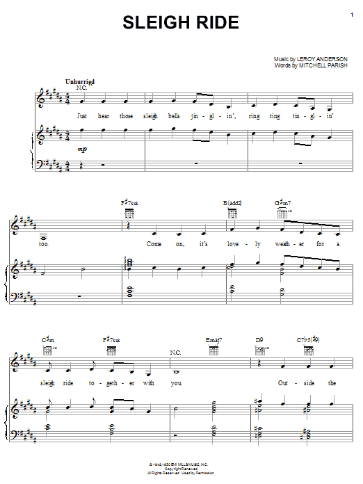 The Carpenters Sleigh Ride sheet music notes and chords arranged for Piano, Vocal & Guitar Chords (Right-Hand Melody)