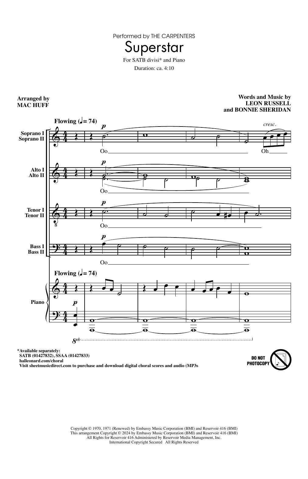 The Carpenters Superstar (arr. Mac Huff) sheet music notes and chords arranged for Choir