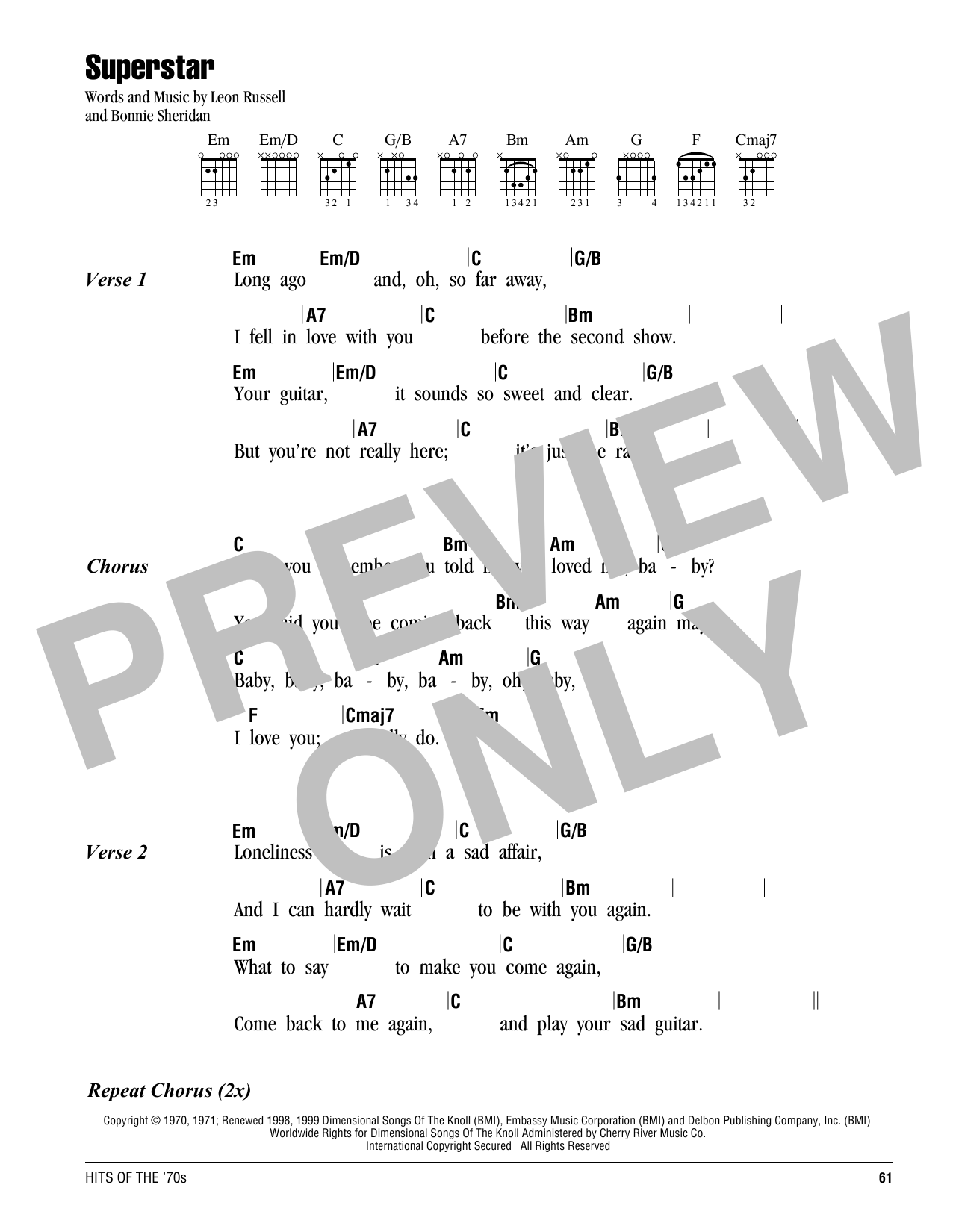 Carpenters Superstar sheet music notes and chords arranged for Ukulele