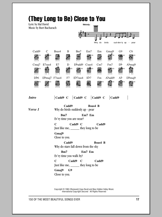 The Carpenters (They Long To Be) Close To You sheet music notes and chords arranged for Lead Sheet / Fake Book