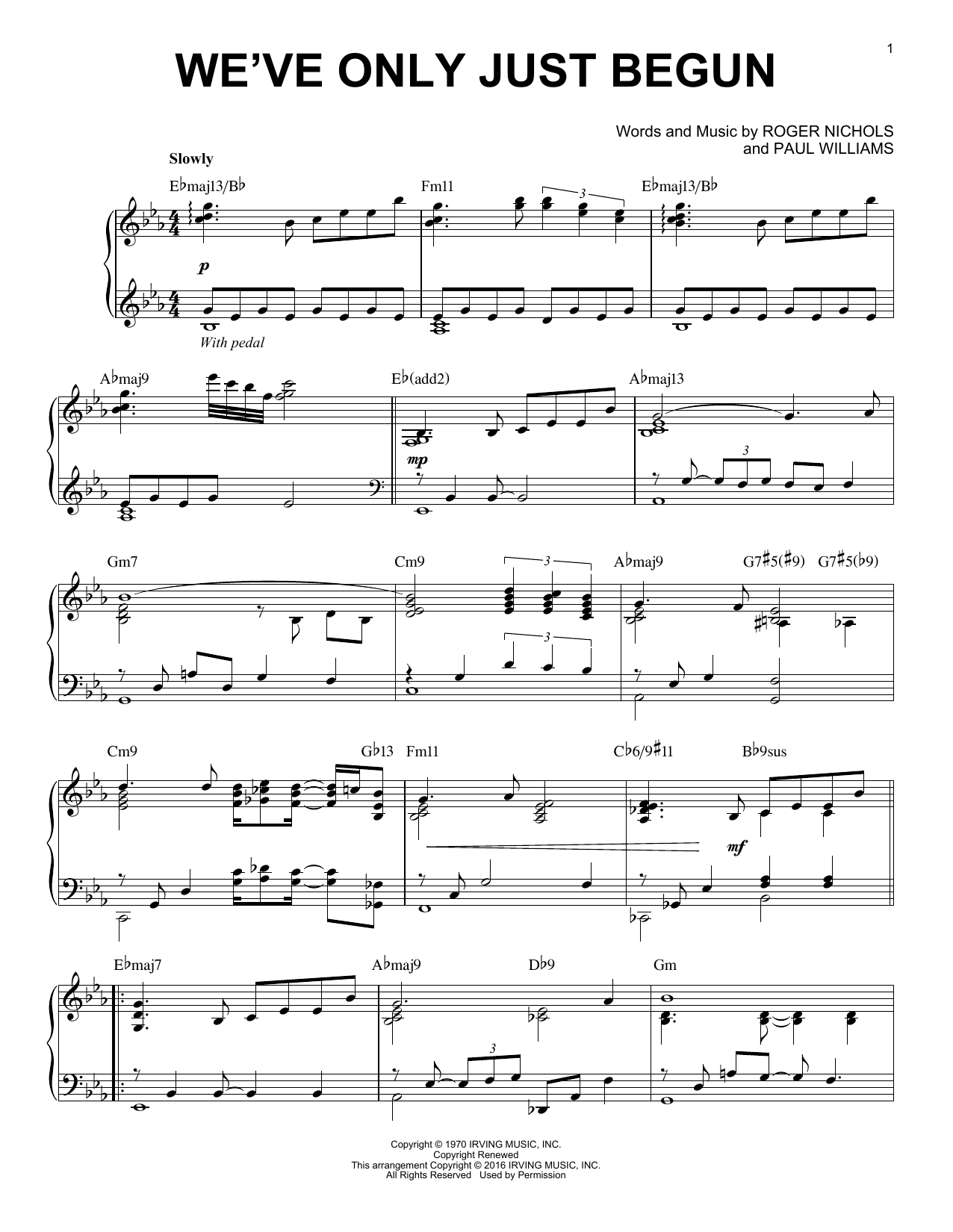 The Carpenters We've Only Just Begun [Jazz version] (arr. Brent Edstrom) sheet music notes and chords arranged for Piano Solo